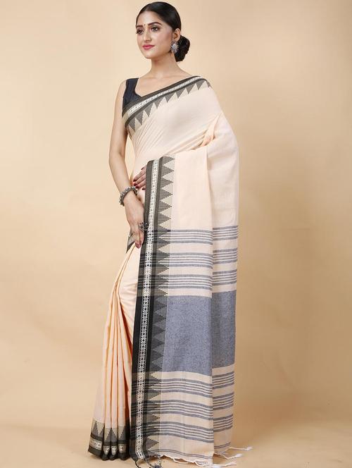 women solid with bordered handloom saree - 22261516 - Very Small Image - 1