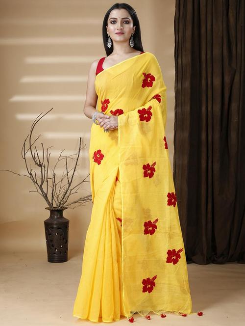 women solid with work embroidered saree with blouse - 22261693 - Very Small Image - 1