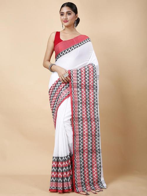 women solid with bordered handloom saree with blouse - 22262149 - Very Small Image - 1