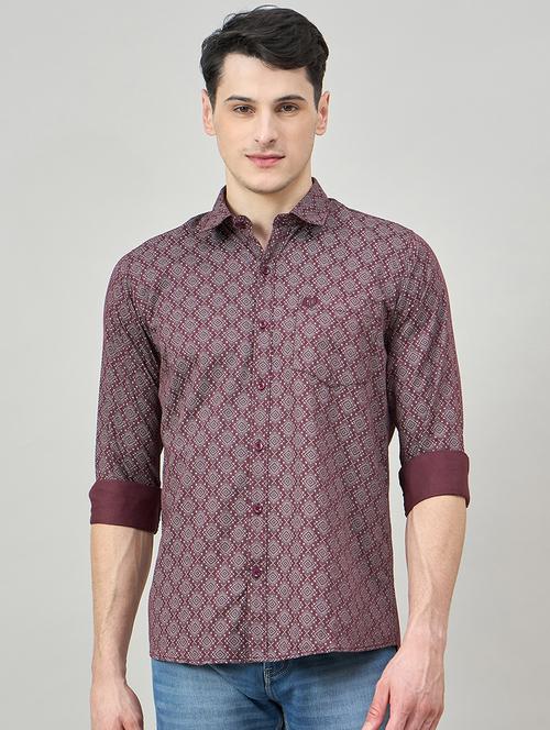 men printed long sleeve slim fit casual shirt - 22264260 - Very Small Image - 1