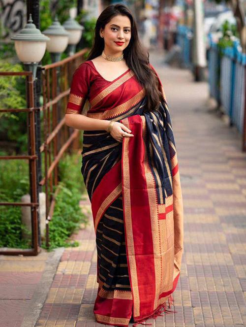 Women Self Design Southern Silk Saree With Blouse - 22264965 - Very Small Image - 1