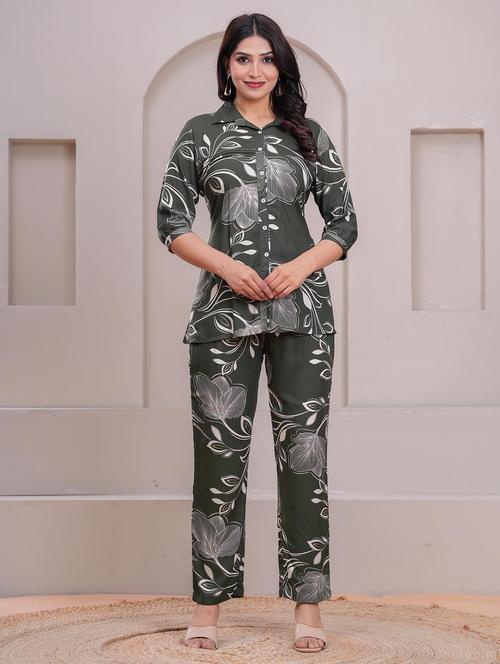 women floral three quarter sleeve shirt & trouser co-ord set - 22265080 - Very Small Image - 1