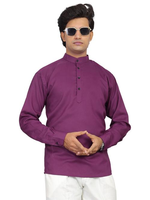 men solid mandarin neck short kurta - 22265470 - Very Small Image - 1