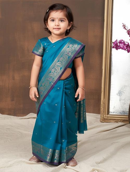 girls bordered ready to wear saree - 22265772 - Very Small Image - 1