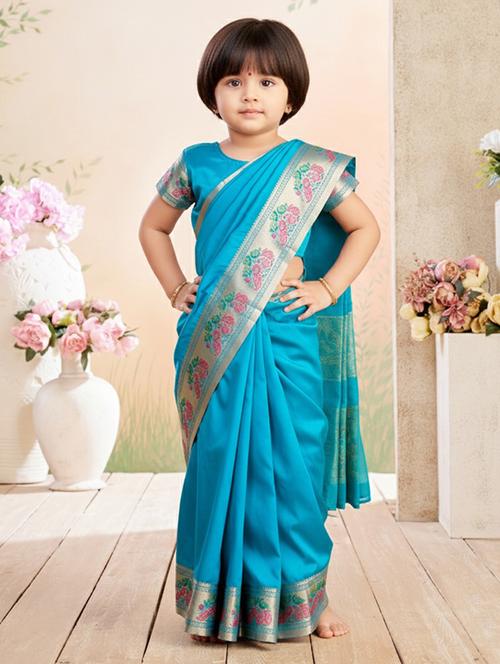 girls bordered ready to wear saree - 22265779 - Very Small Image - 1