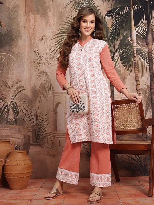 women self design long sleeve kurta pant set - 22265796 - Very Small Image - 1
