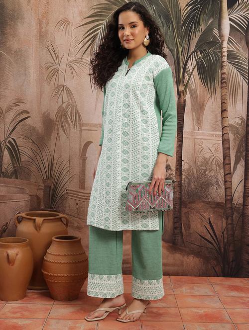 women self design long sleeve kurta pant set - 22265804 - Very Small Image - 1