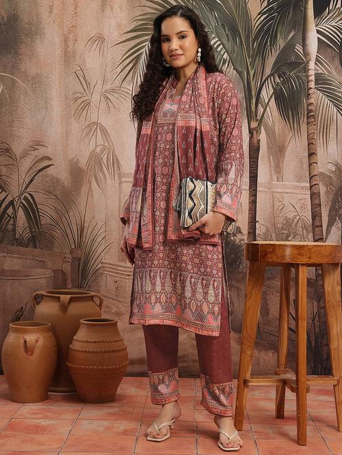 women printed long sleeve kurta pant with dupatta set - 22265807 - Very Small Image - 1