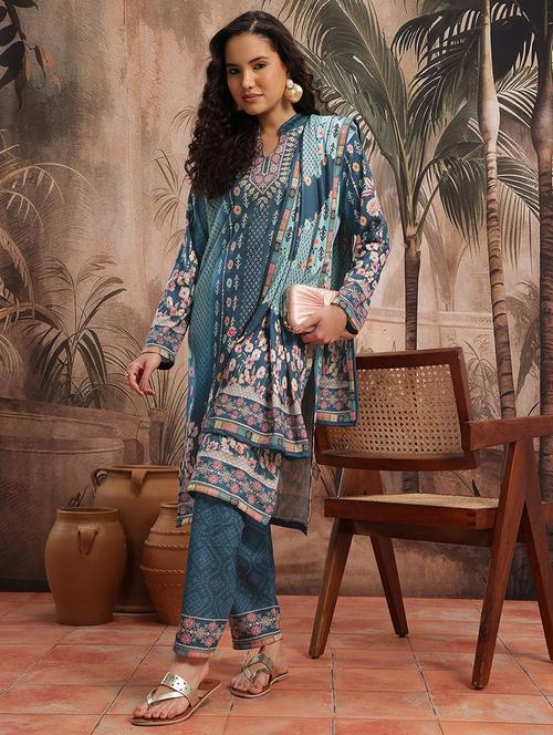 women printed long sleeve kurta pant with dupatta set - 22265808 - Very Small Image - 1