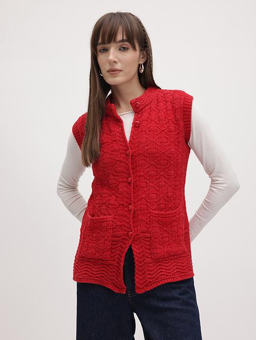 women self designed sleeveeless cardigan - 22265878 - Very Small Image - 1