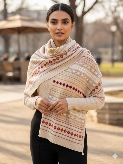 women self design winter shawl - 22267864 - Very Small Image - 1