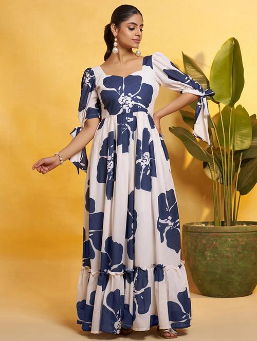 women floral print puff sleeve tiered dress - 22267986 - Very Small Image - 1