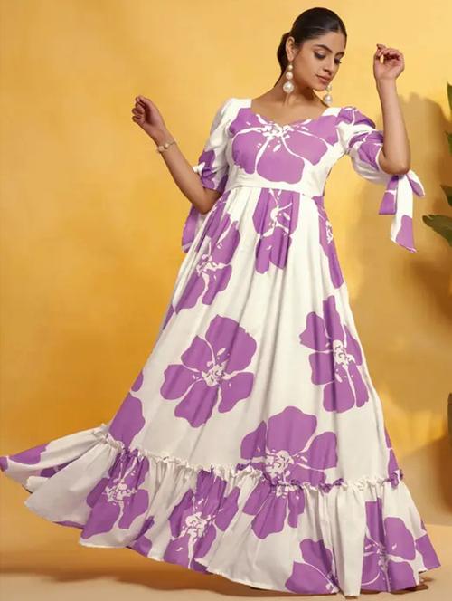 Women Floral Print Puff Sleeve Tiered Dress - 22267989 - Very Small Image - 1