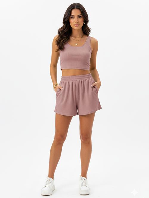 women solid top and shorts co-ord set - 22268015 - Very Small Image - 1