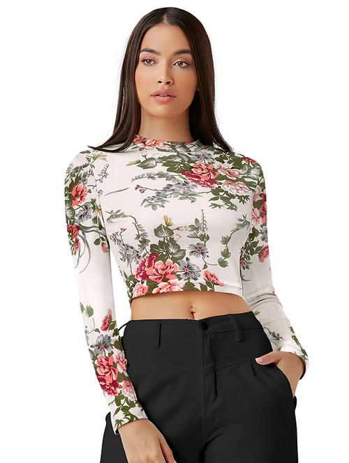 women floral print long sleeve crop top - 22268031 - Very Small Image - 1