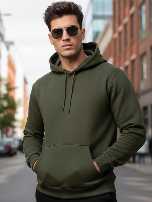 men solid long sleeve hooded sweatshirt - 22268666 - Very Small Image - 1
