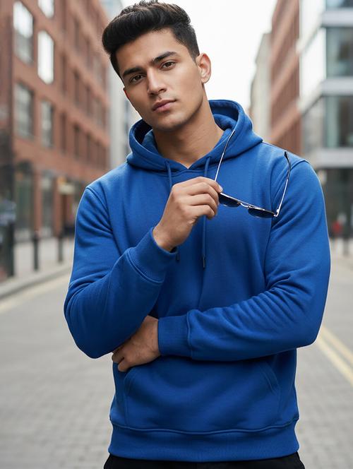 men solid long sleeve hooded sweatshirt - 22268667 - Very Small Image - 1