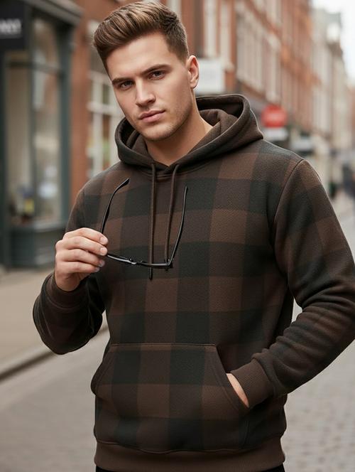 men checkered long sleeve hooded sweatshirt - 22268671 - Very Small Image - 1
