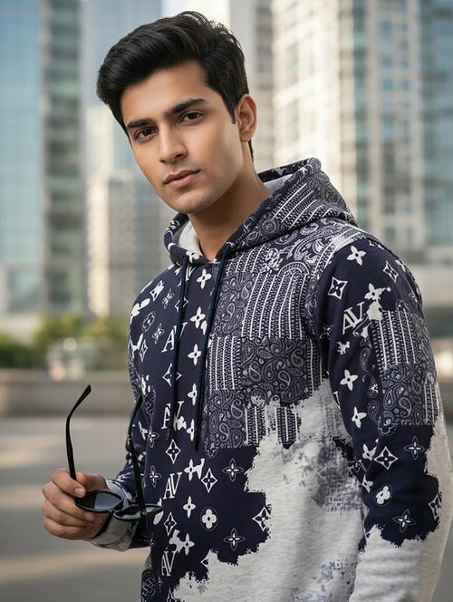 men printed long sleeve hooded sweatshirt - 22268674 - Very Small Image - 1