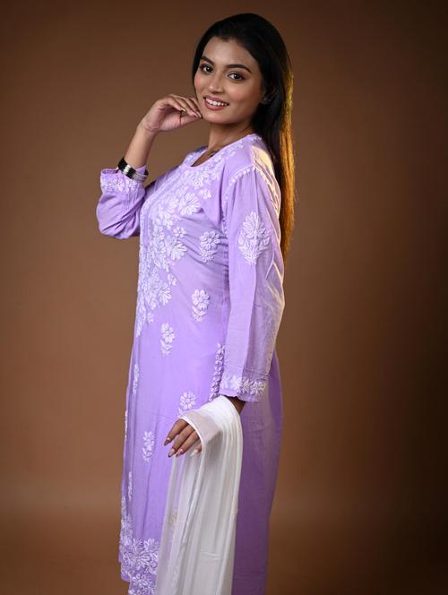 women solid with work long sleeve chikankari straight kurta - 22268691 - Very Small Image - 1