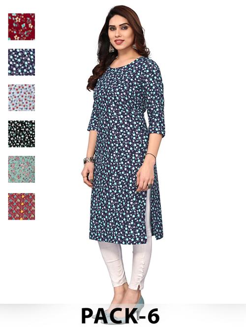 women pack of 6 printed straight kurta - 22269007 - Very Small Image - 1