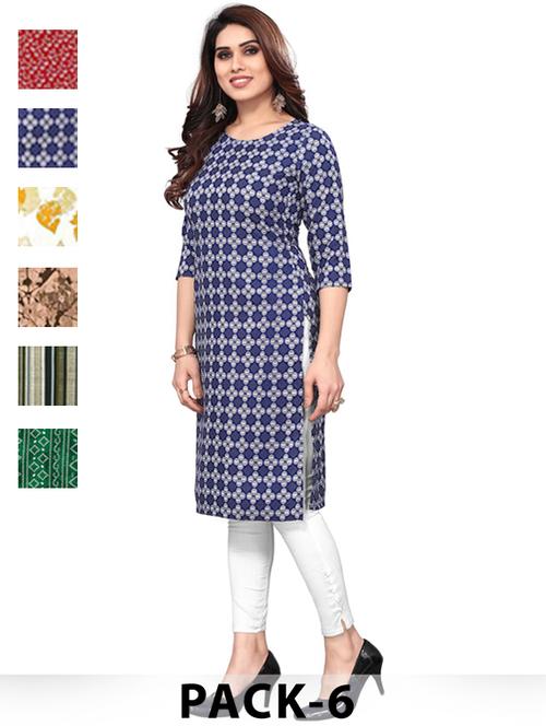 women pack of 6 printed straight kurta - 22269008 - Very Small Image - 1