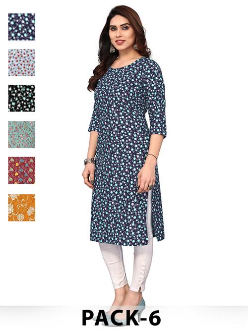 women pack of 6 printed straight kurta - 22269043 - Very Small Image - 1