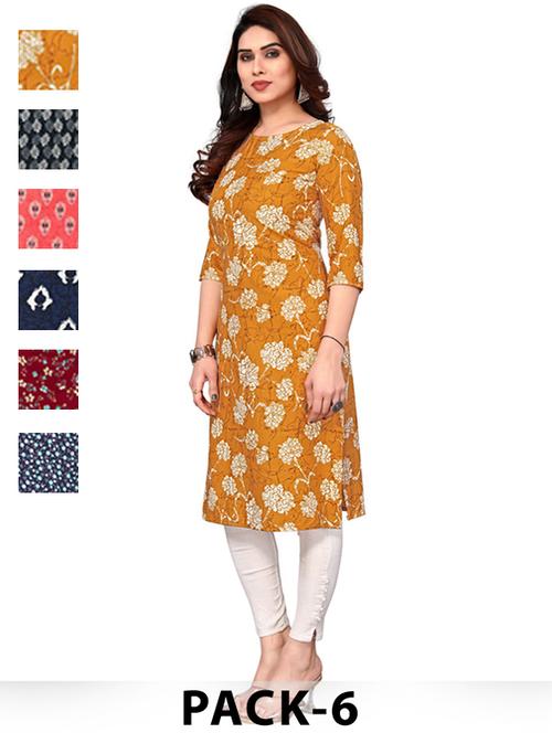 women pack of 6 printed straight kurta - 22269070 - Very Small Image - 1