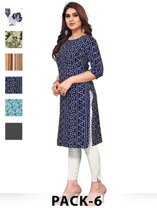 women pack of 6 printed straight kurta - 22269099 - Very Small Image - 1