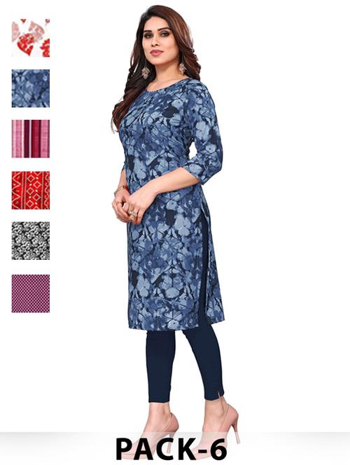 women pack of 6 printed straight kurta - 22269118 - Very Small Image - 1