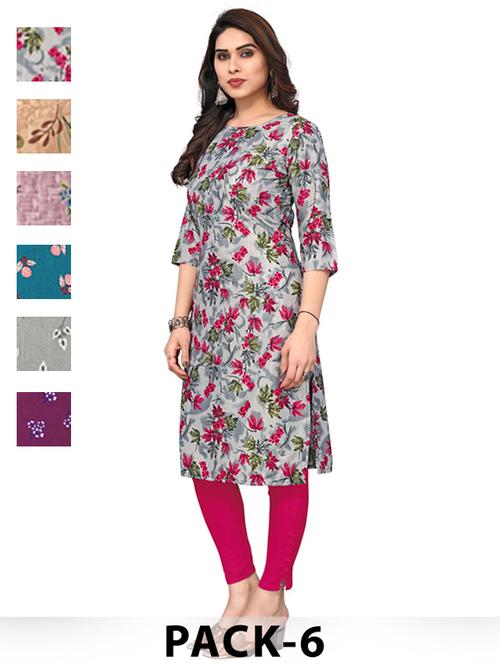 women pack of 6 printed straight kurta - 22269123 - Very Small Image - 1