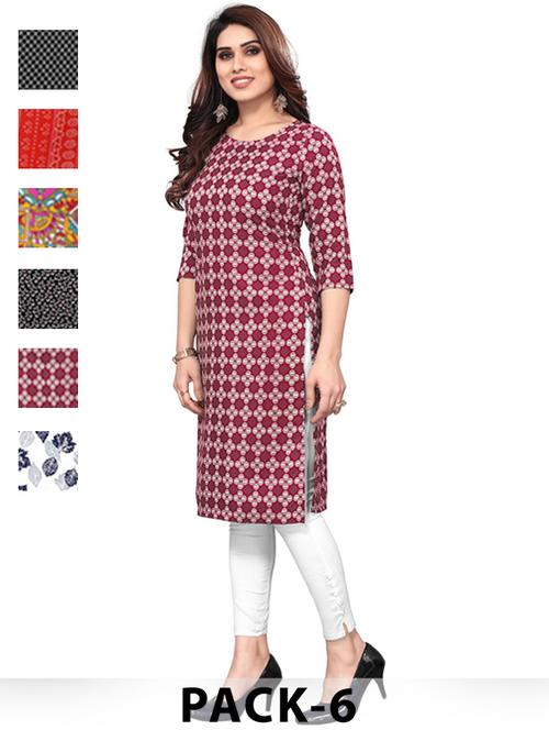 women pack of 6 printed straight kurta - 22269162 - Very Small Image - 1