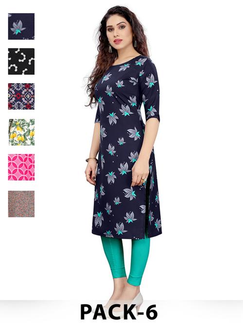 women pack of 6 printed straight kurta - 22269184 - Very Small Image - 1