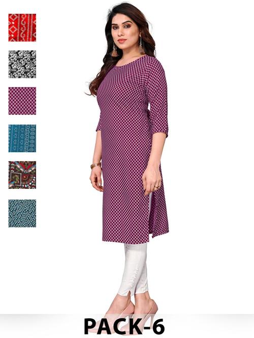 women pack of 6 printed straight kurta - 22269217 - Very Small Image - 1