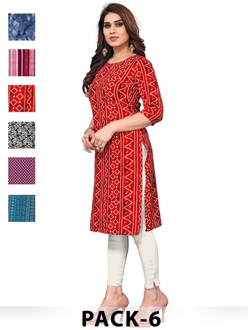 women pack of 6 printed straight kurta - 22269226 - Very Small Image - 1