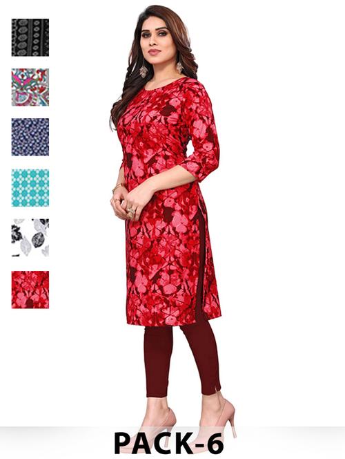 women pack of 6 printed straight kurta - 22269254 - Very Small Image - 1
