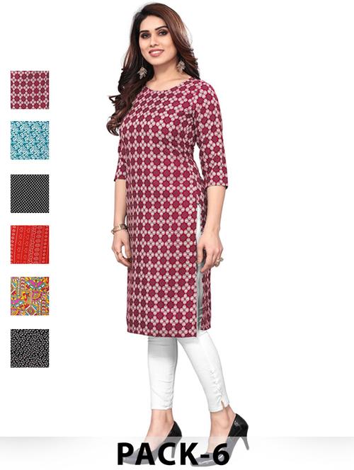 women pack of 6 printed straight kurta - 22269522 - Very Small Image - 1