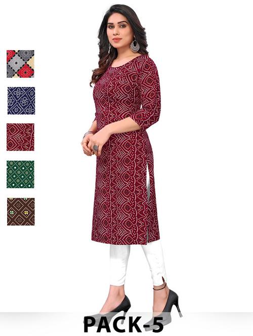 women pack of 5 printed straight kurta - 22269560 - Very Small Image - 1