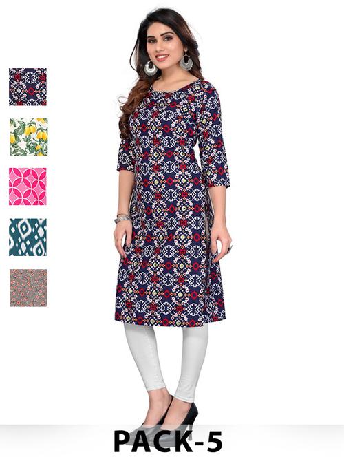 women pack of 5 printed straight kurta - 22269584 - Very Small Image - 1