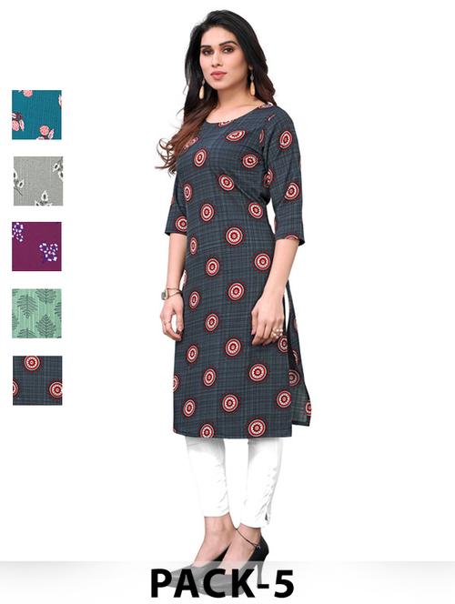 women pack of 5 printed straight kurta - 22269596 - Very Small Image - 1