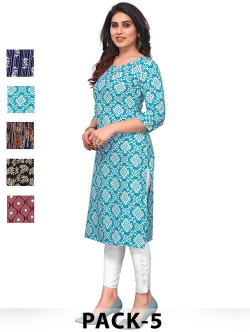 women pack of 5 printed straight kurta - 22269607 - Very Small Image - 1