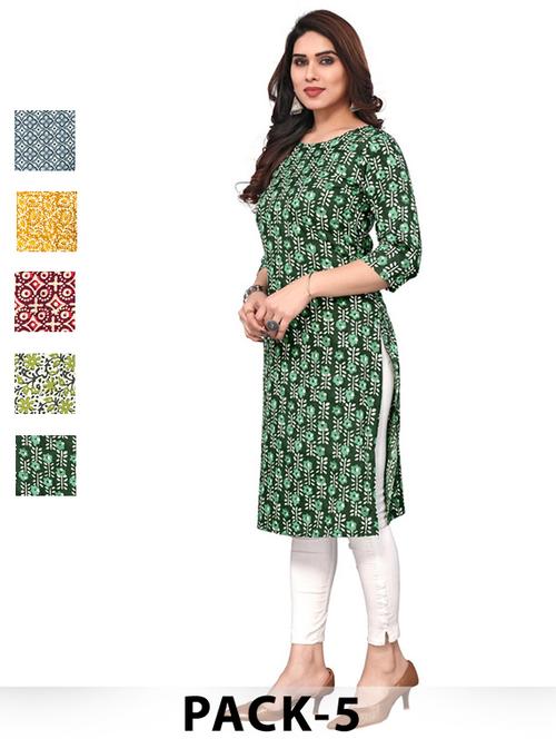 women pack of 5 printed straight kurta - 22269623 - Very Small Image - 1