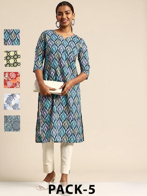 women pack of 5 printed straight kurta - 22269629 - Very Small Image - 1