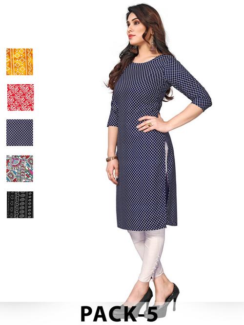 women pack of 5 printed straight kurta - 22269667 - Very Small Image - 1