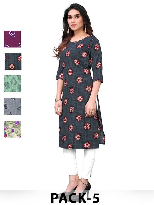 women pack of 5 printed straight kurta - 22269771 - Very Small Image - 1