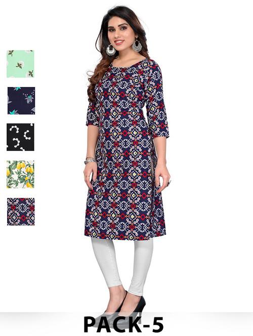 women pack of 5 printed straight kurta - 22269789 - Very Small Image - 1