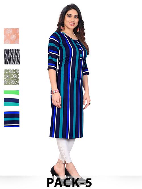 women pack of 5 printed straight kurta - 22269855 - Very Small Image - 1
