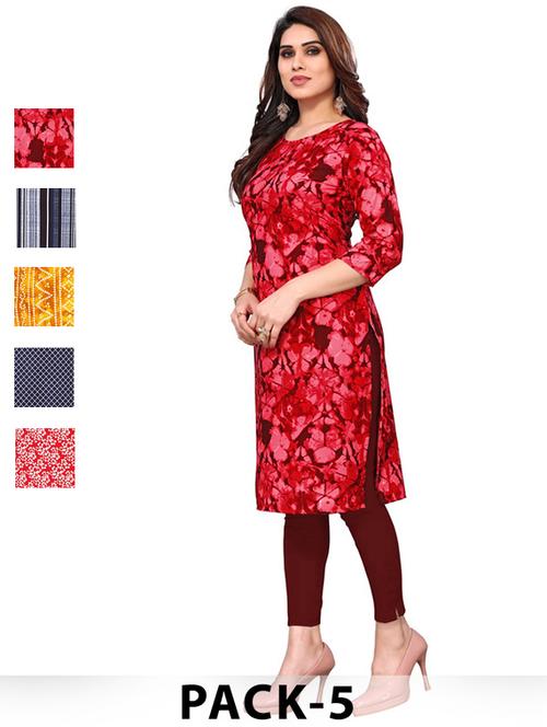 women pack of 5 printed straight kurta - 22269914 - Very Small Image - 1