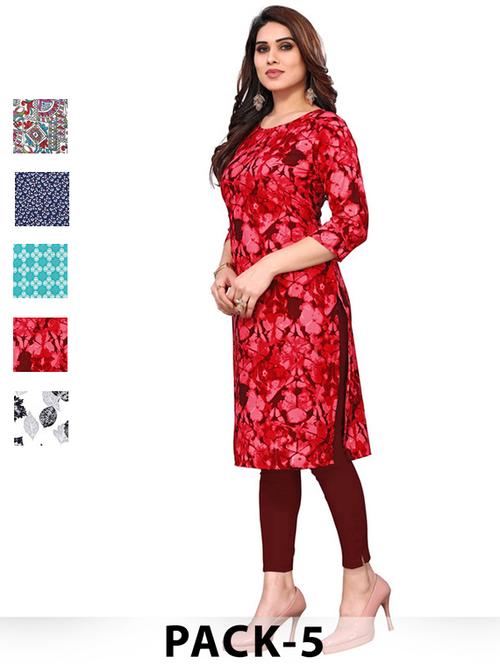 women pack of 5 printed straight kurta - 22269984 - Very Small Image - 1