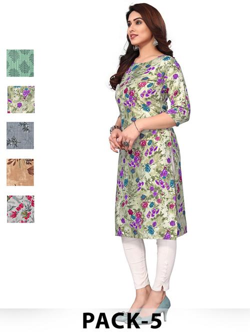 women pack of 5 printed straight kurta - 22270028 - Very Small Image - 1